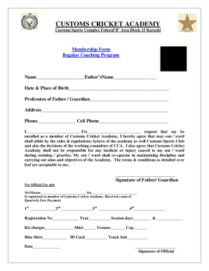 Cricket Academy Admission Form