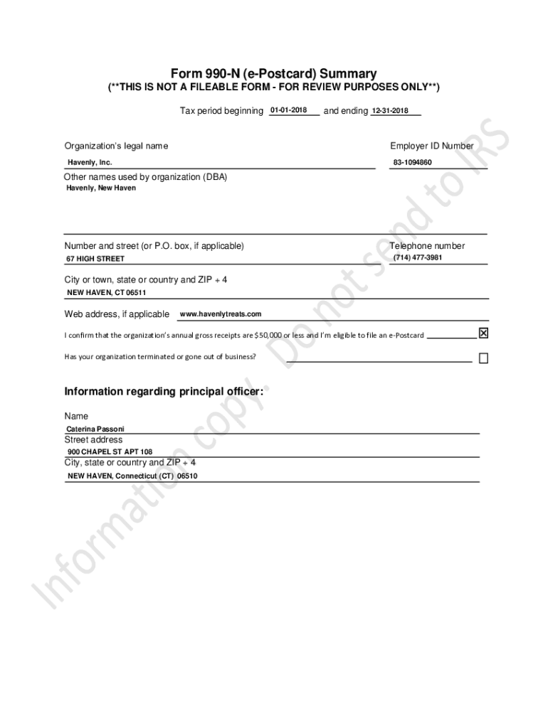 Fillable Online Form 990-N (e-Postcard) Summary - AWS Fax Email Print ...