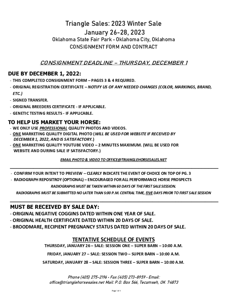 Fillable Online Consignment Deadline For Triangle Fall Sale at AQHA