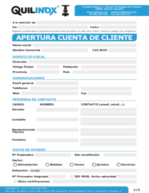 APERTURA CUENTA DE CLIENTE - Quilinox