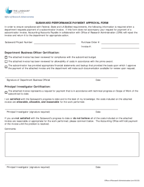 Subaward Performance Payment Approval Form