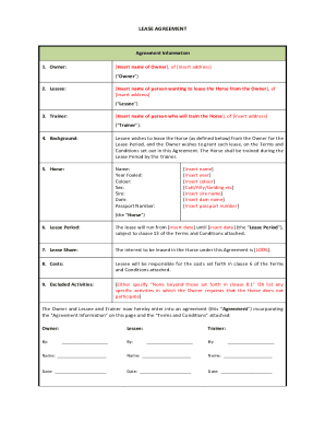 Fillable Online Free Simple Horse Lease Agreement Template - PandaDoc ...