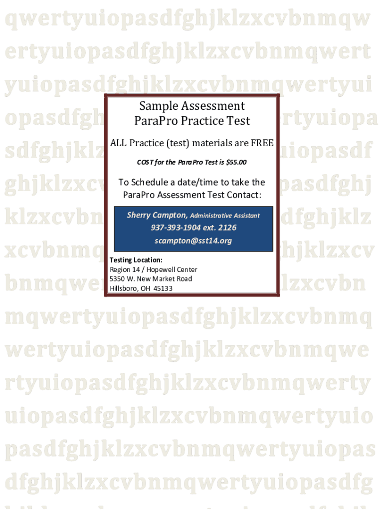 Fillable Online Sample AssessmentParaPro Practice Test. ALL Practice ...