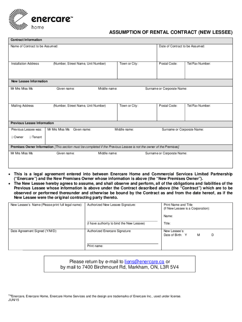 Assumption Form Assumption of Rental Contract - Blank Fillable Template | Fill Out ...
