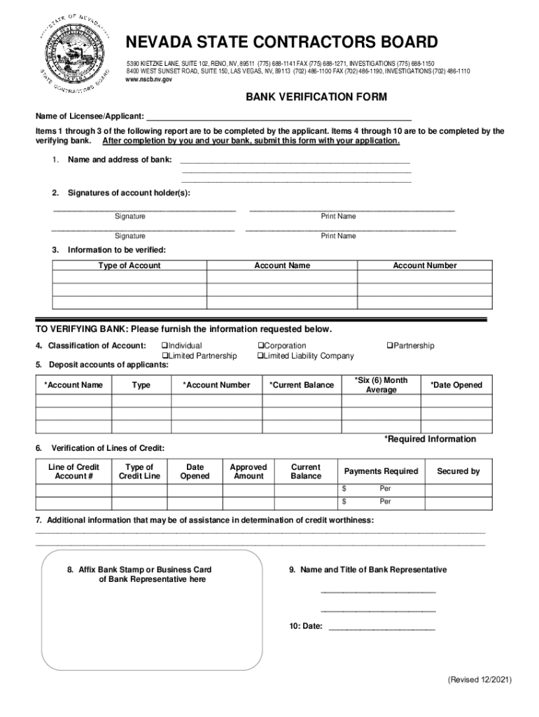account bank verification form pdf Preview on Page 1