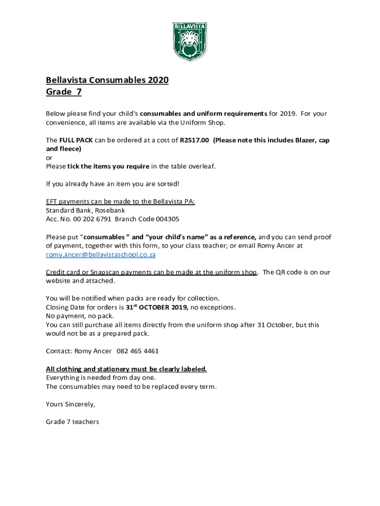 Fillable Online School supplies and uniforms Collge Villa Maria Fax