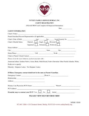 Nutley Family Services Bureau, New JerseyNew Client