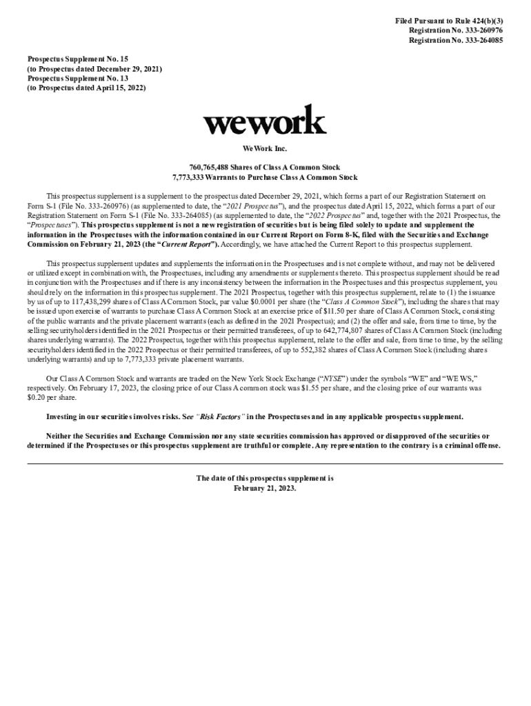 Fillable Online Form 424B3 WeWork Inc. StreetInsider Fax Email Print