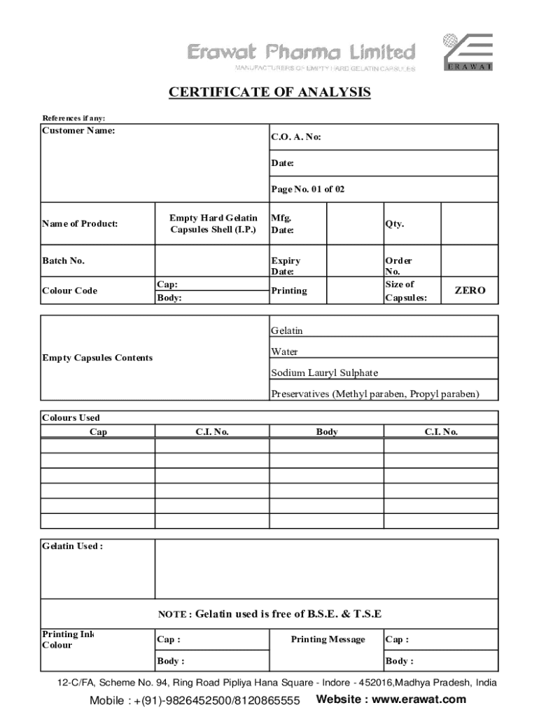 Fillable Online Certificate of Analysis Torpac Fax Email Print