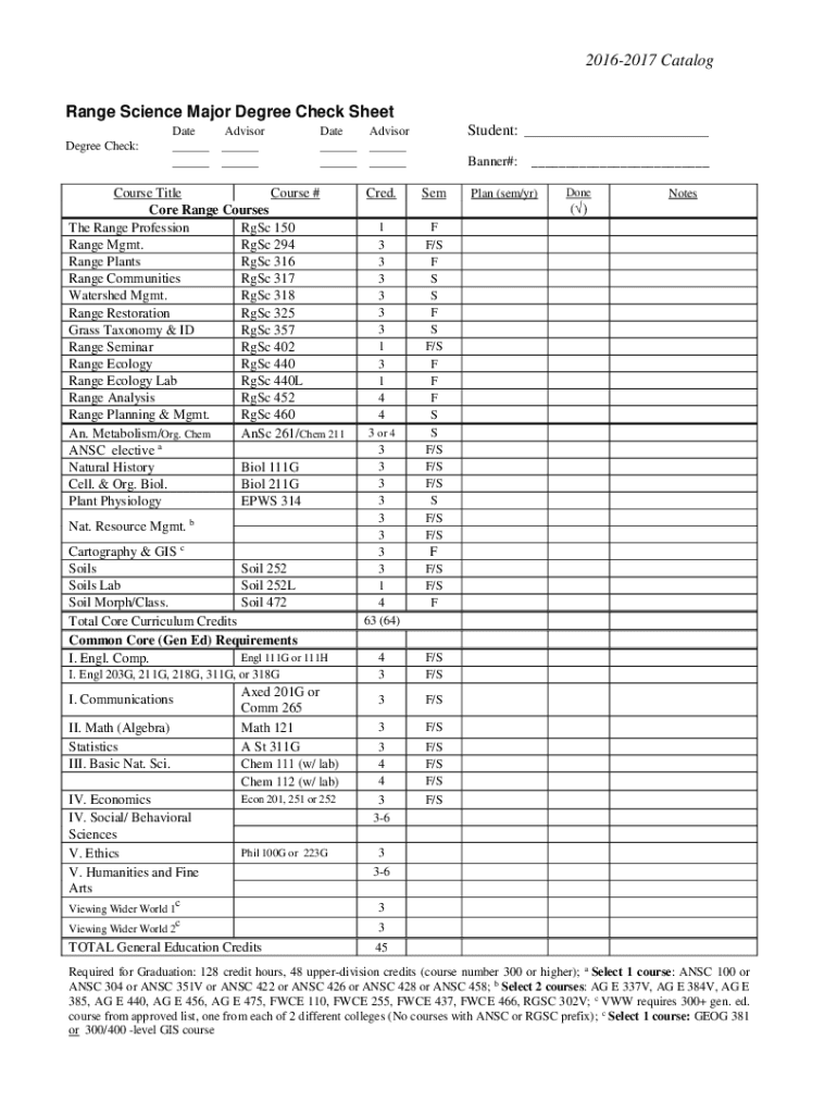 Fillable Online Range Science Major Degree Check Sheet Fax Email Print ...