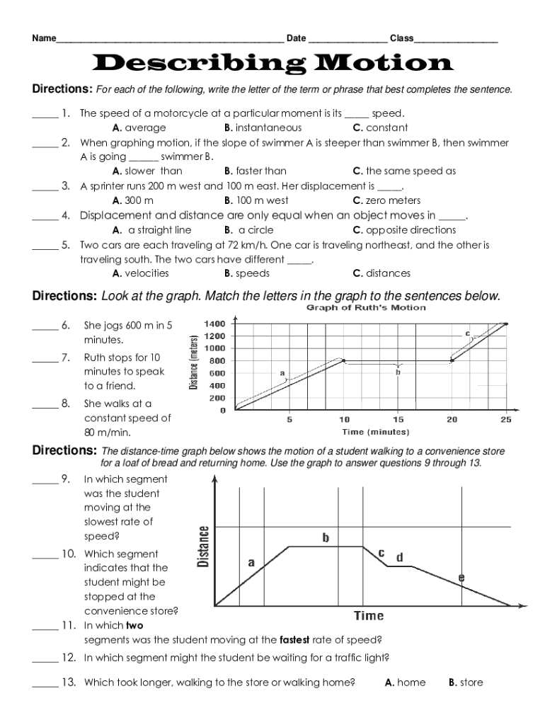 Fillable Online motion graphs summary key.pdf Fax Email Print pdfFiller