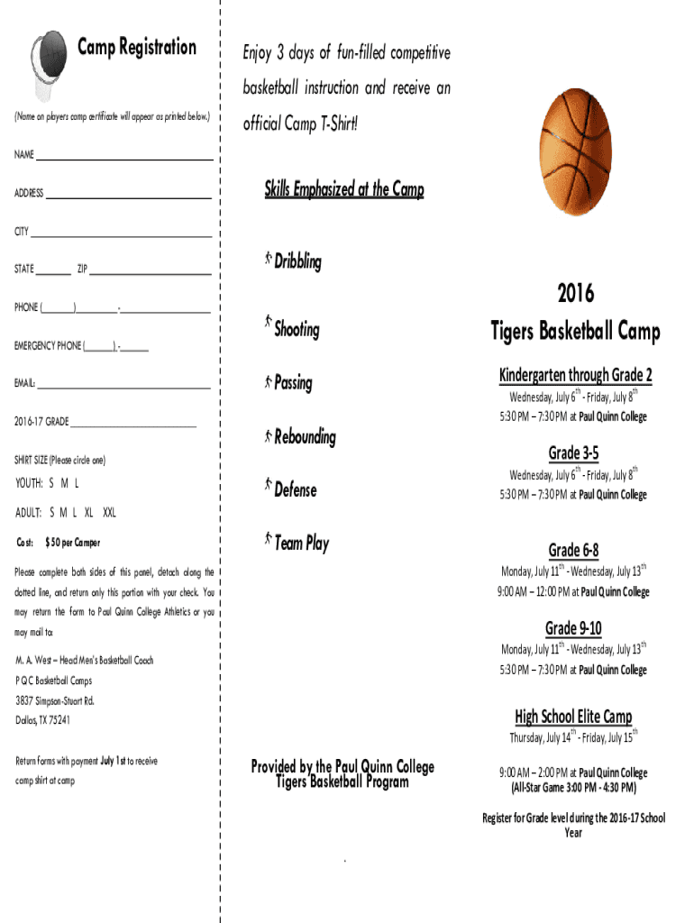 Fillable Online Basketball Camp Registration Template Jotform Fax