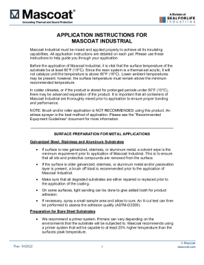 APPLICATION INSTRUCTIONS FOR MASCOAT INDUSTRIAL