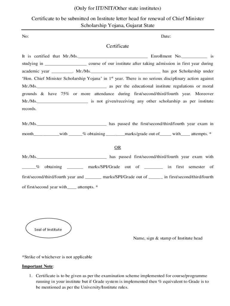Fillable Online (Only for IIT/NIT/Other state institutes) Certificate ...
