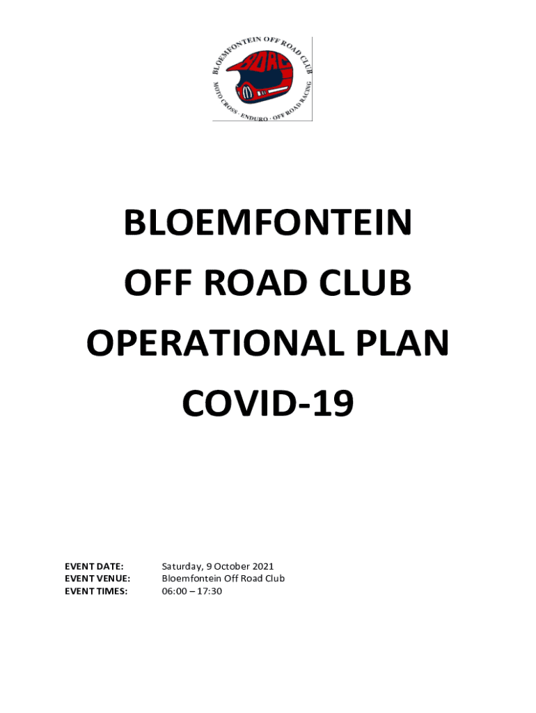 Fillable Online BLOEMFONTEIN OFF ROAD CLUB OPERATIONAL PLAN Fax Email Print pdfFiller