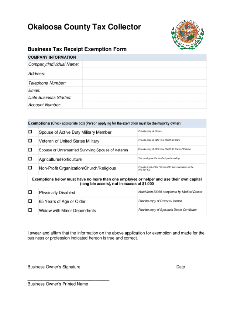 Fillable Online BTRExemptionAffidavit.pdf Okaloosa County Tax