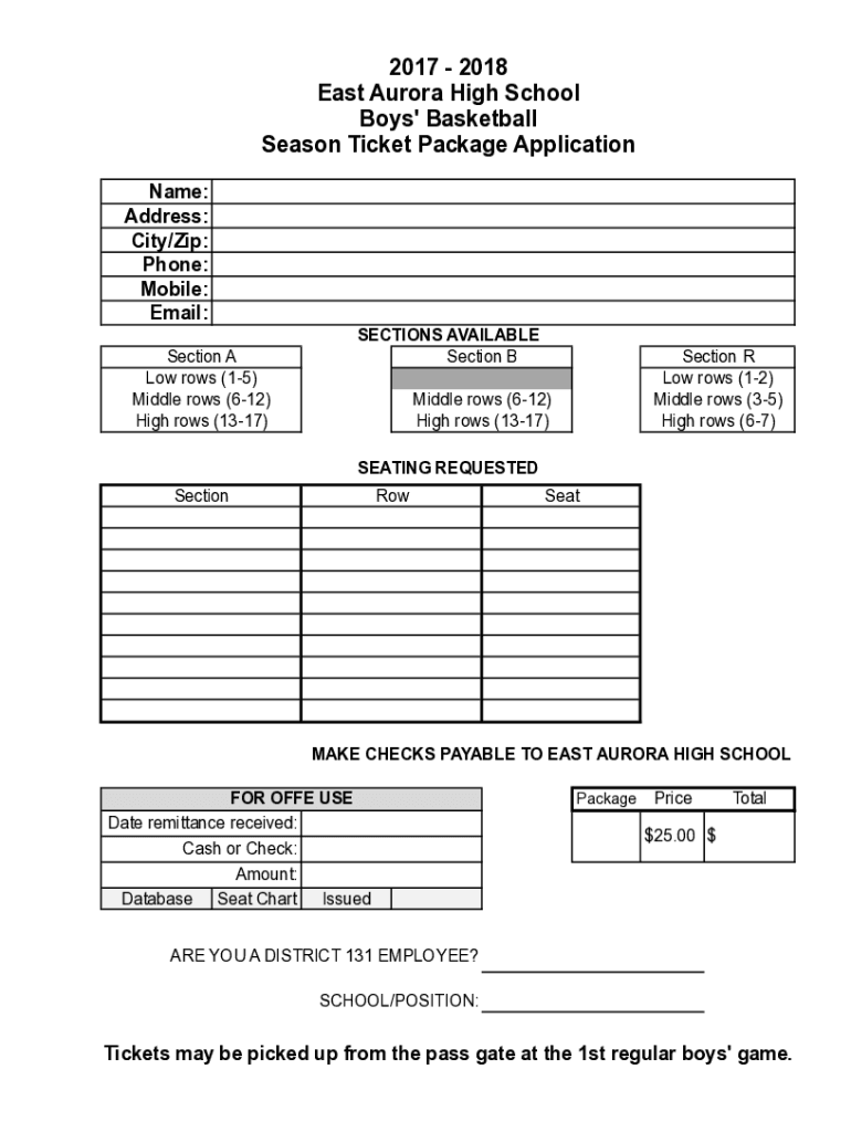 Fillable Online East/West basketball ticket sales East Aurora High