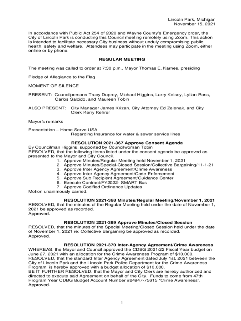Fillable Online Public Act 660 to City Of Lincoln Park