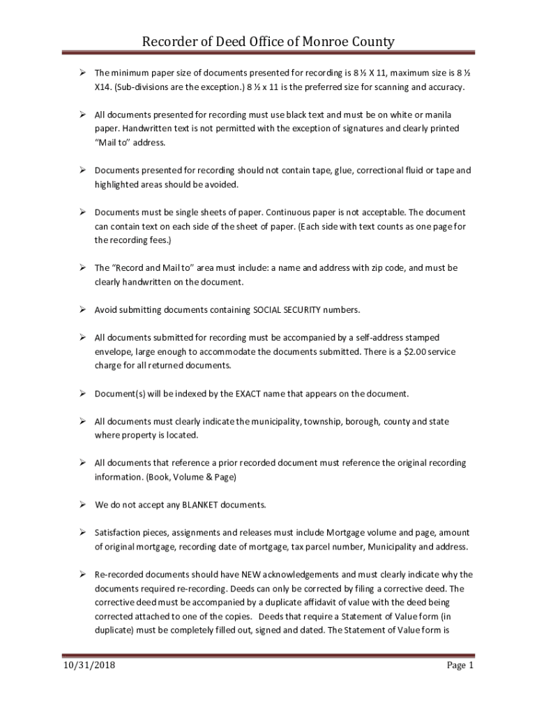 Fillable Online Recorder of Deed Office of Monroe County Fax Email