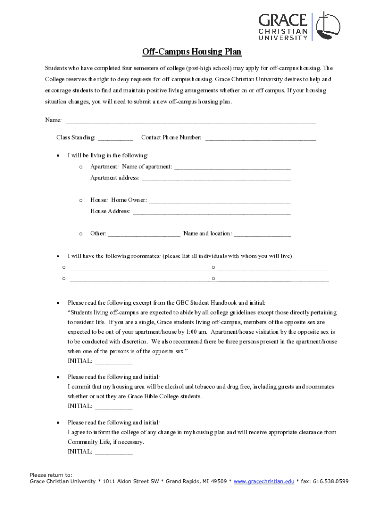 Fillable Online Off Campus Housing Housing and Residence Life