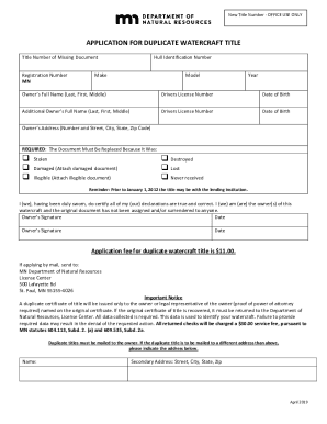 Fillable Online Application for Duplicate Watercraft Title Fax Email ...