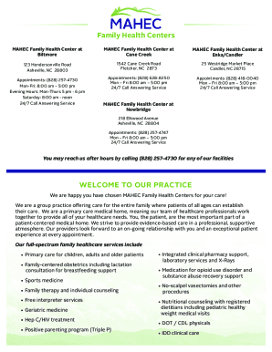 Fillable Online Family Health Centers WELCOME TO OUR PRACTICE Fax Email ...