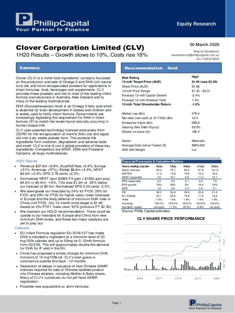 Fillable Online Clover Corporation (CLV) Fax Email Print pdfFiller