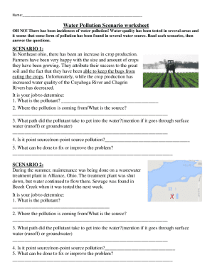 Water Pollution Scenario Worksheet Answer Key Fill Online Printable