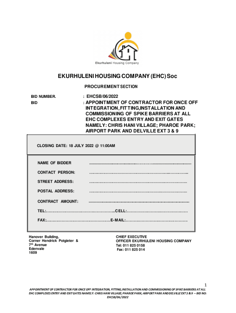 Fillable Online Ekurhuleni Housing Company Tender Bulletin Fax Email