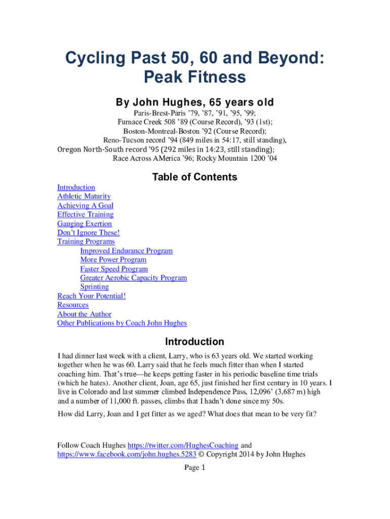 Fillable Online Cycling Past 50, 60 and Beyond Peak Fitness Road