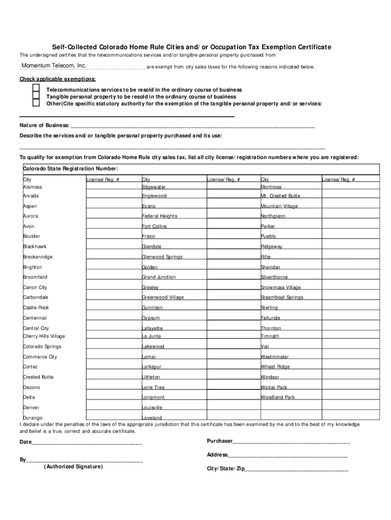 Fillable Online Self-Collected Colorado Home Rule Cities and/or ...