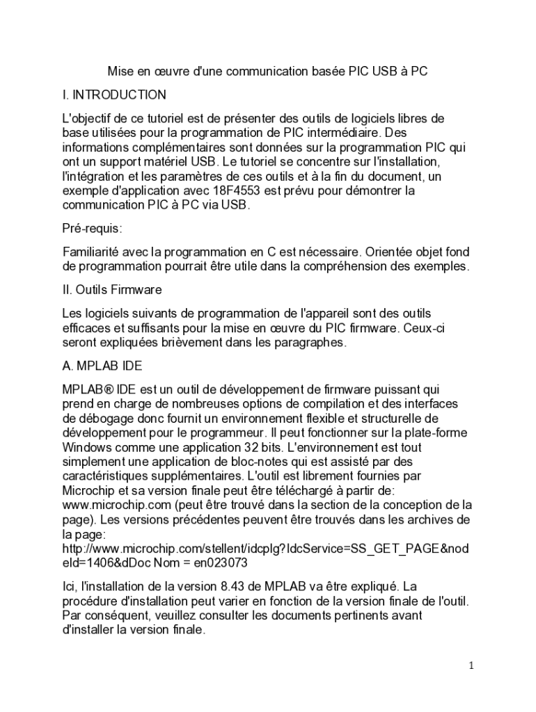 Fillable Online Mise en uvre d'une communication base PIC USBPC Fax ...