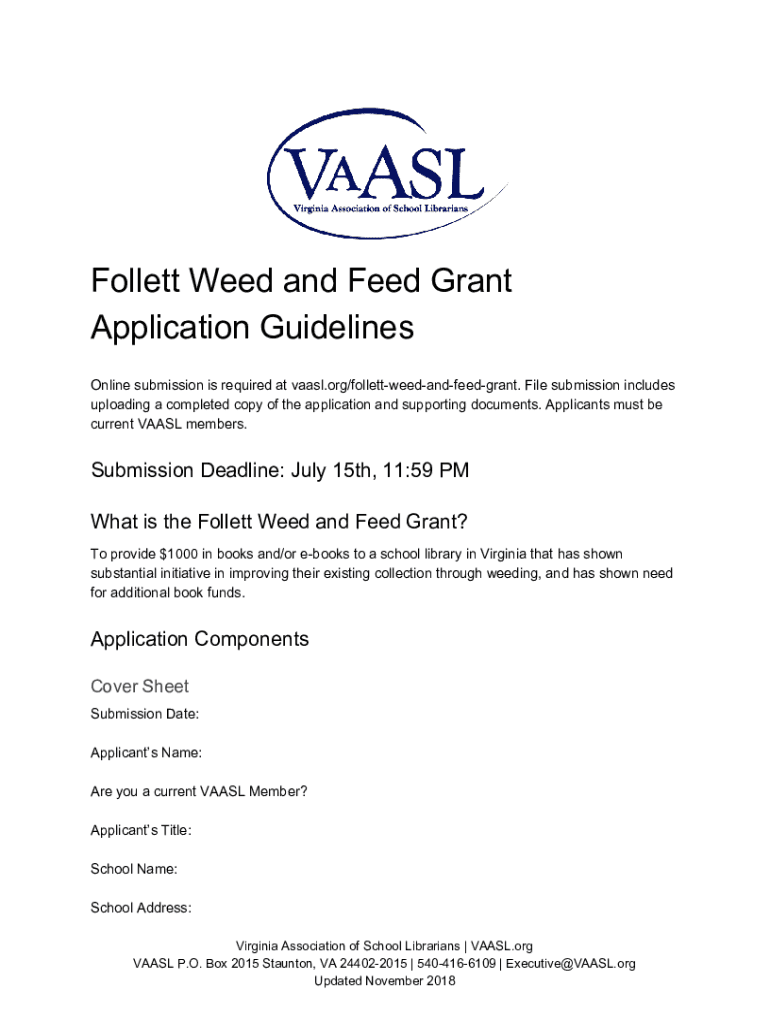 Fillable Online Follett Weed and Feed Grant Application Guidelines Fax
