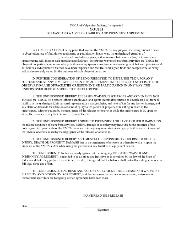 Fillable Online valpoymca VALPARAISO FAMILY YMCA Preview on Page 1