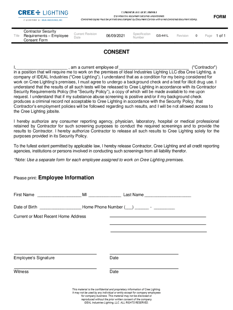 Fillable Online Contractor Security RequirementsEmployee Consent Form