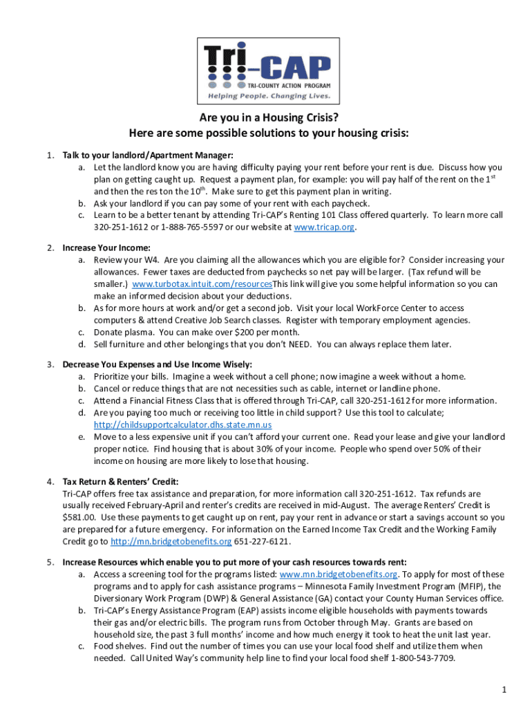 Fillable Online Struggling to Pay Your Rent? Know Your Options