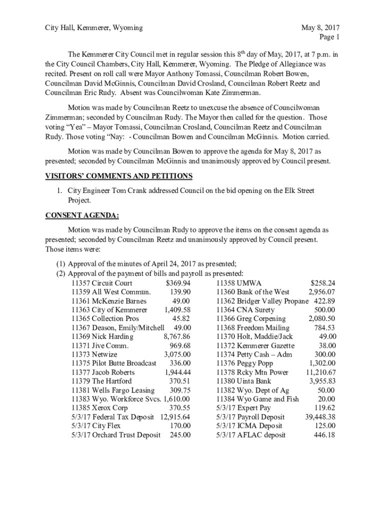 Fillable Online Kemmerer City Council Fax Email Print pdfFiller