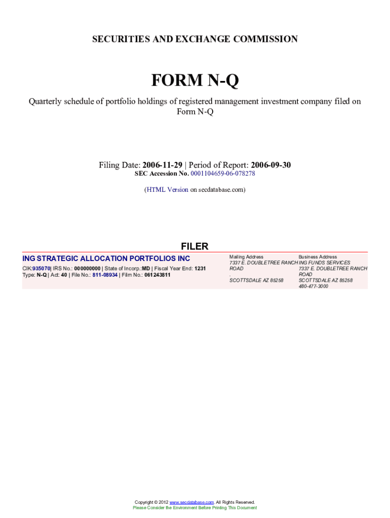 Fillable Online ING STRATEGIC ALLOCATION PORTFOLIOS INC (Form