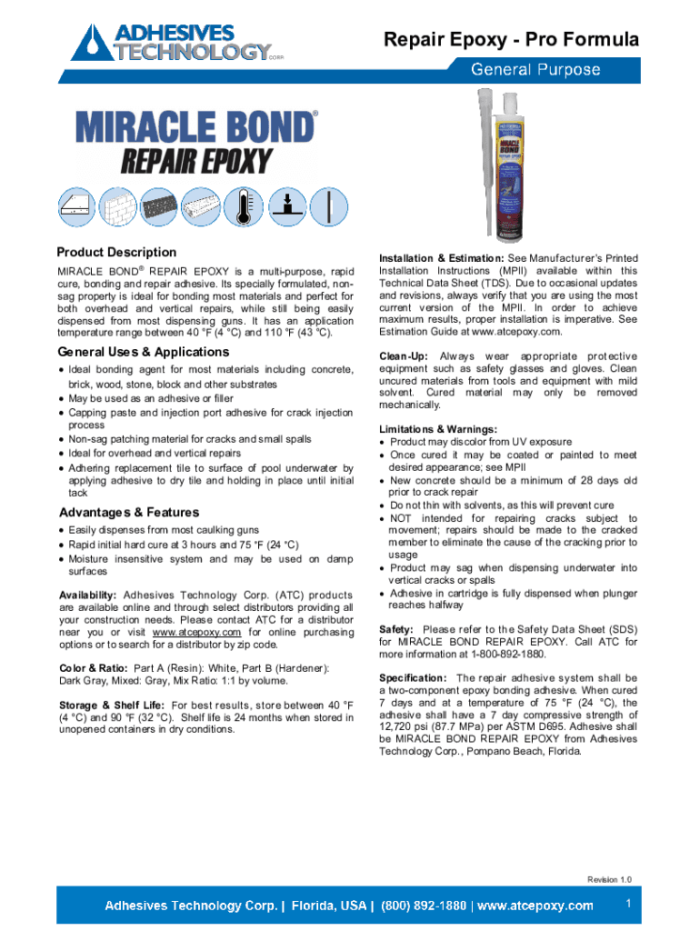Fillable Online Miracle Bond Easy Flow Repair Epoxy Fax Email Print