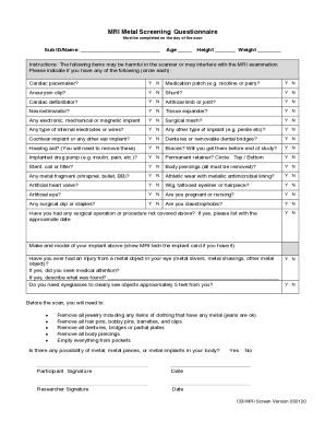 Longhorn Imaging Metal Screening Form
