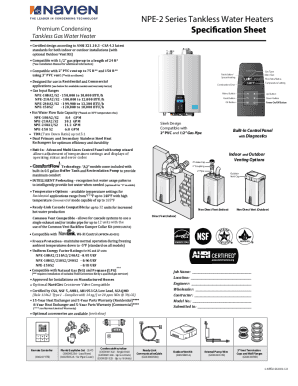 Fillable Online NPE Series Tankless Water Heaters Specification Sheet ...