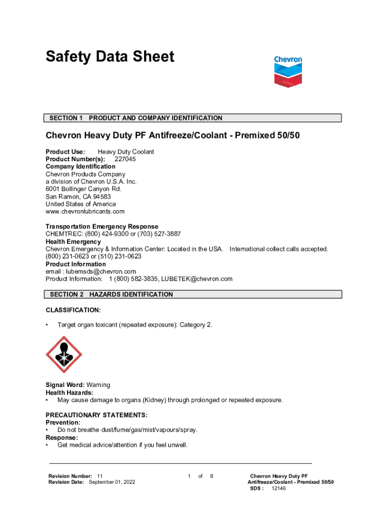 Fillable Online Chevron Heavy Duty PF Antifreeze 50/50 MSDS - SCL Fax ...