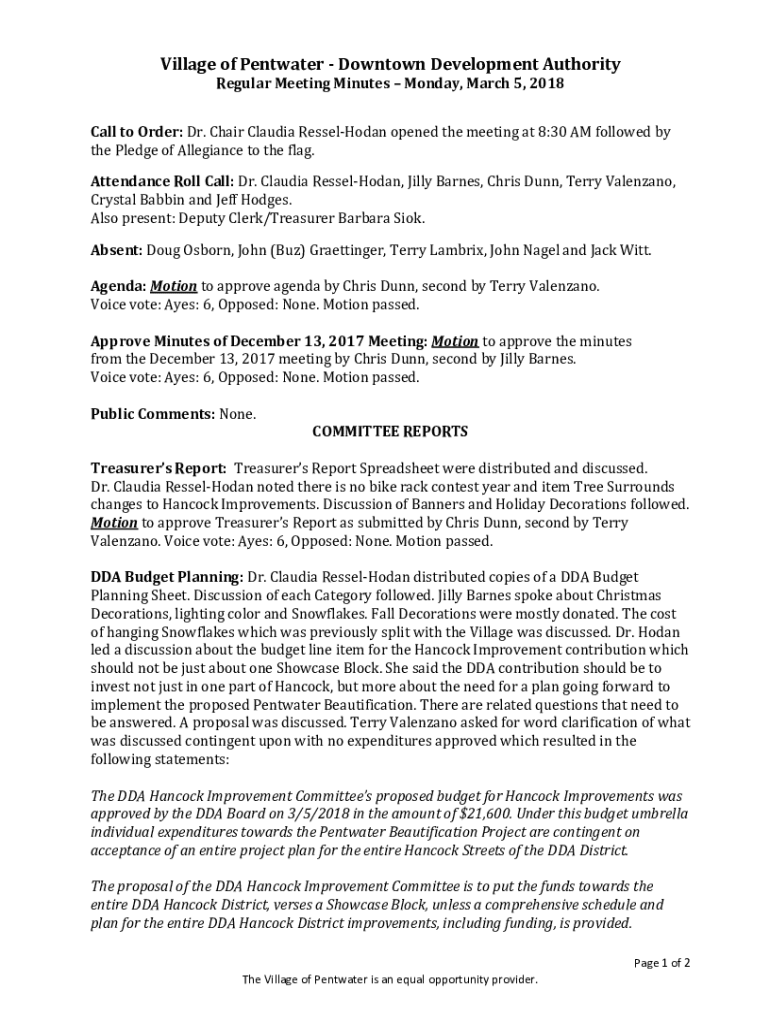 Fillable Online Village of Pentwater Downtown Development Authority