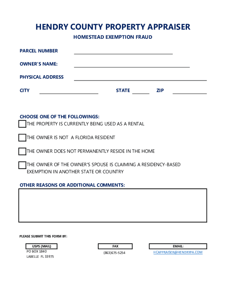 Fillable Online Address Change Form Hendry County Property Appraiser