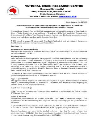 Fillable Online NBRC Jobs Notification &amp; Application form Fax Email ...