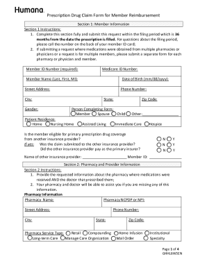 Prescription Drug Claim Form for Member Reimbursement