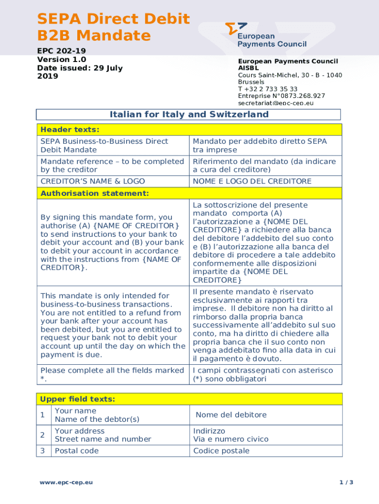 CH Guidelines for the SEPA Business-to- Business Direct Debit ... Doc ...