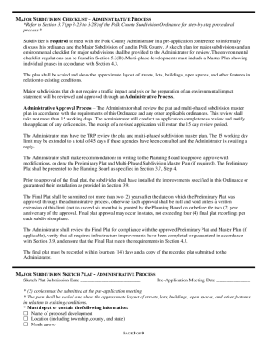 Fillable Online MAJOR SUBDIVISION CHECKLIST ADMINISTRATIVE PROCESS Fax ...