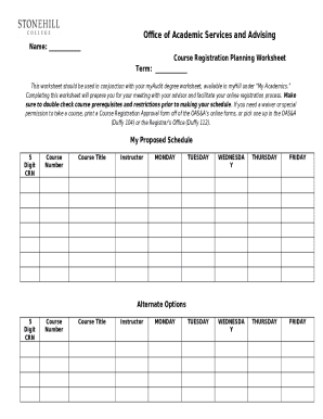 Course Registration Planning Worksheet Term - Amazon AWS Doc Template ...