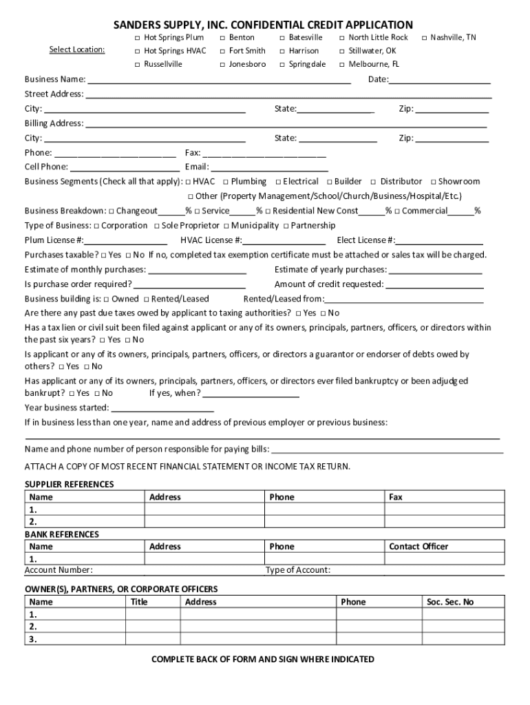 Fillable Online Sanders Supply Plumbing Showroom in Hot Springs , AR